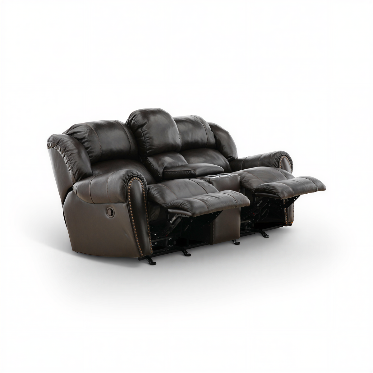 Falynn Leather Rocker Recliner Console Loveseat