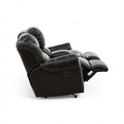 Falynn Leather Rocker Recliner Console Loveseat