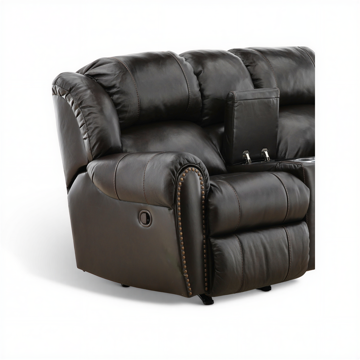 Falynn Leather Rocker Recliner Console Loveseat