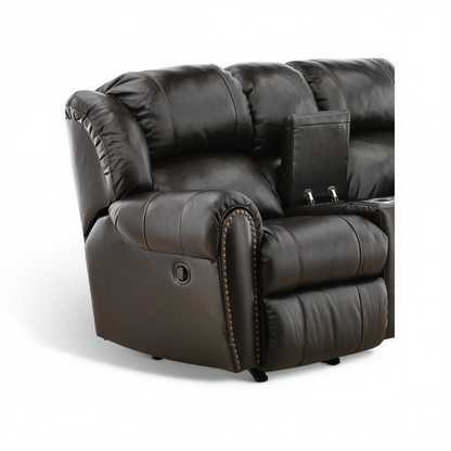 Falynn Leather Rocker Recliner Console Loveseat