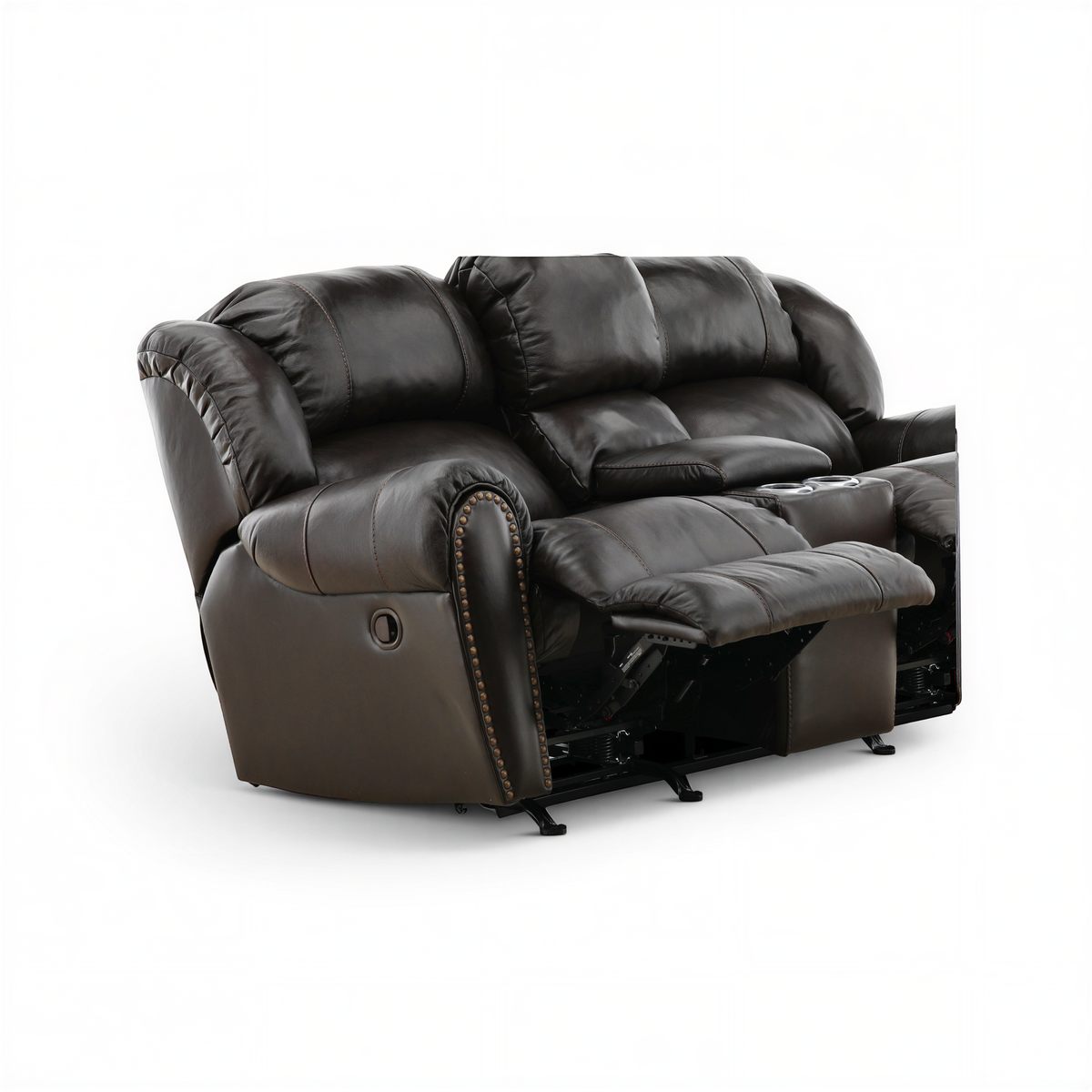 Falynn Leather Rocker Recliner Console Loveseat