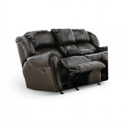 Falynn Leather Rocker Recliner Console Loveseat