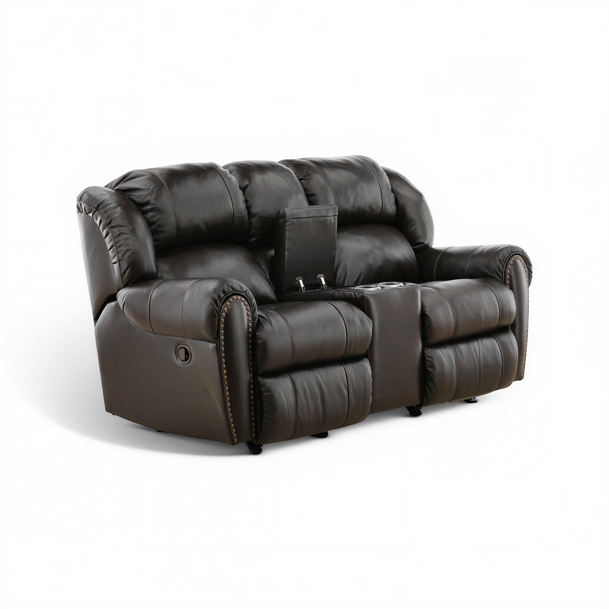 Falynn Leather Rocker Recliner Console Loveseat