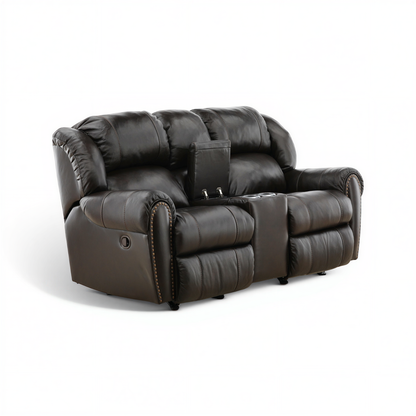Falynn Leather Rocker Recliner Console Loveseat
