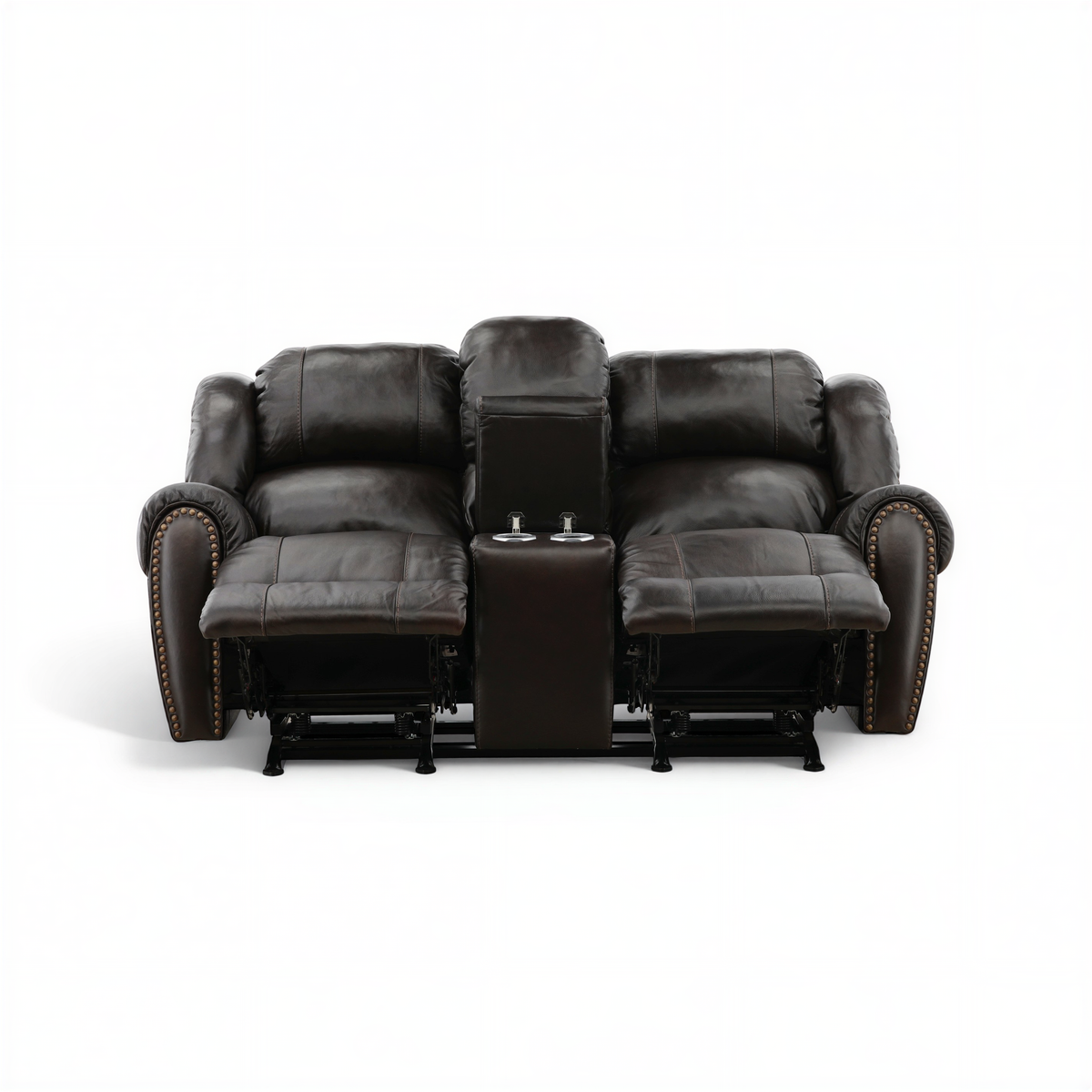 Falynn Leather Rocker Recliner Console Loveseat