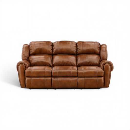 Falynn Leather Reclining Sofa Cognac