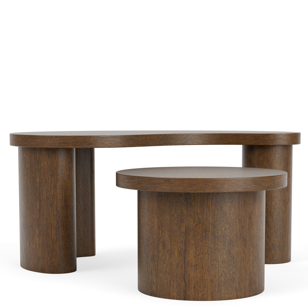Wooden coffee table set on a white background