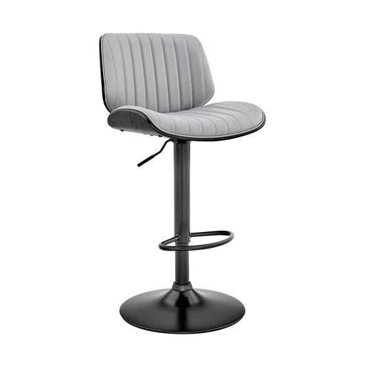 Brock Adjustable Gray Faux Leather and Walnut Wood Bar Stool with Black Base - alternate view