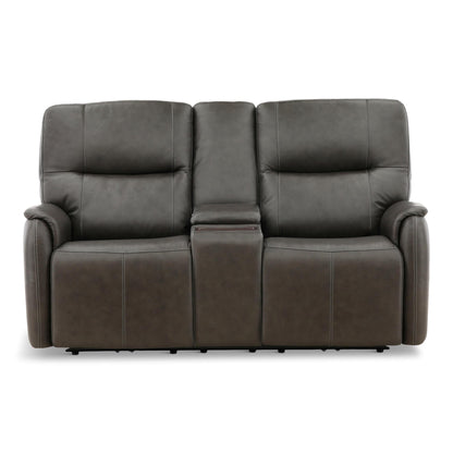 Flexsteel Walker Leather Power Reclining Console Loveseat