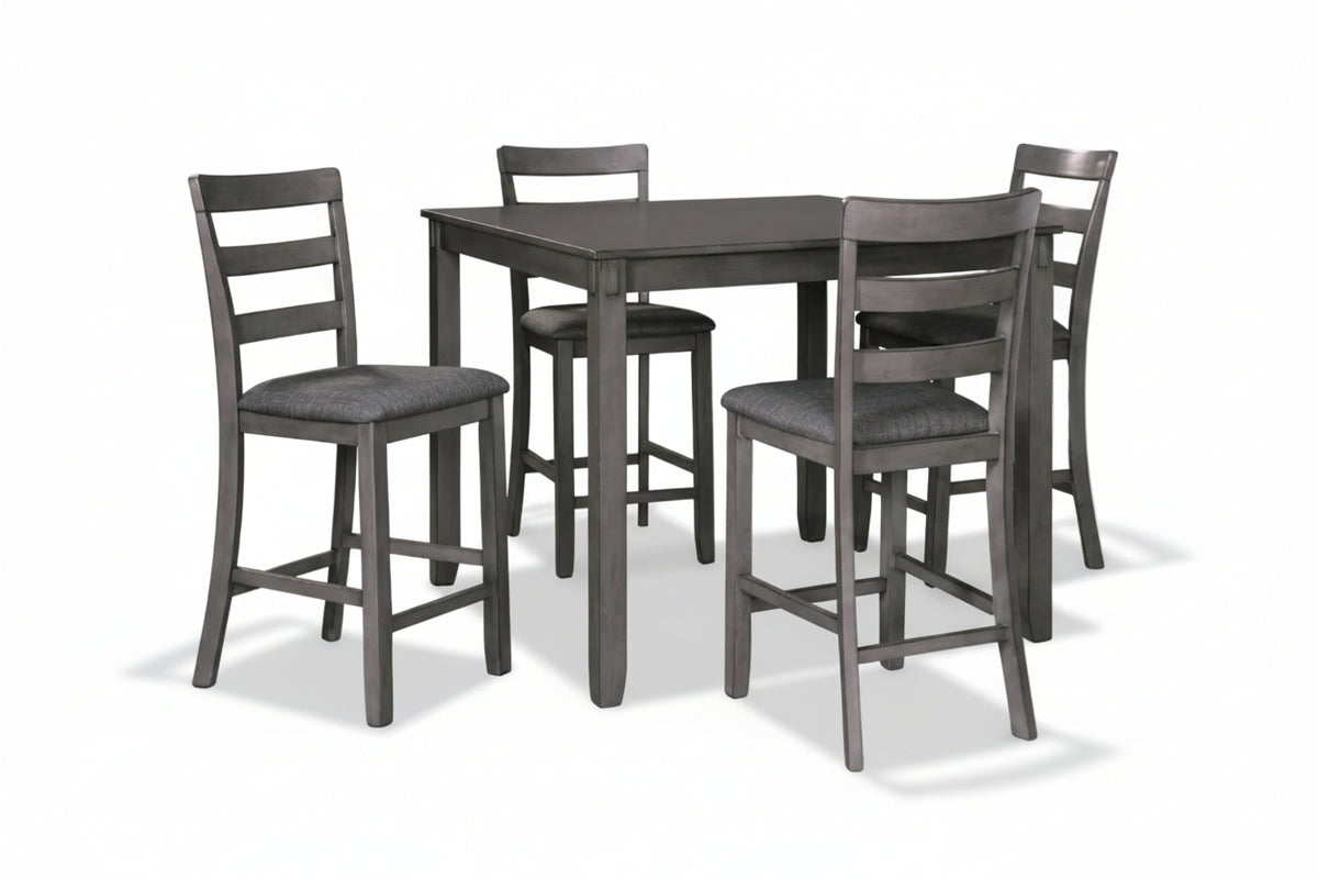 Dining set with a table and four chairs on a white background