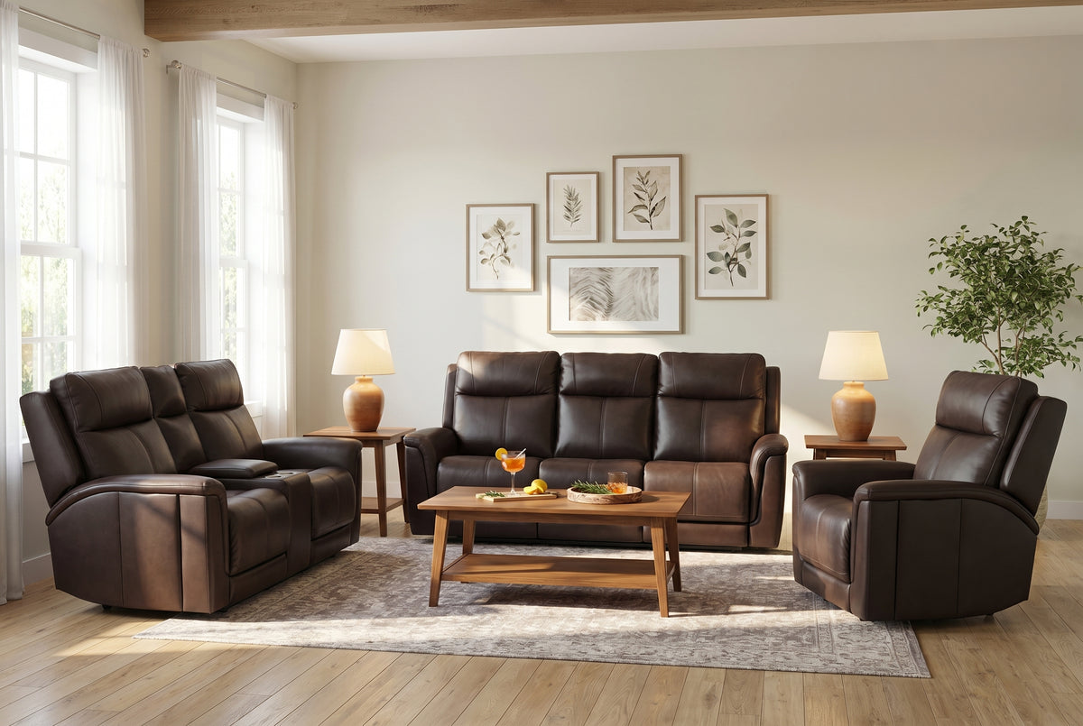 Flexsteel Trey Leather Power Reclining Console Loveseat