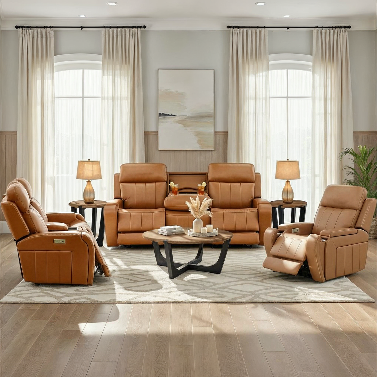 Hampton Leather Home Theater Console Loveseat