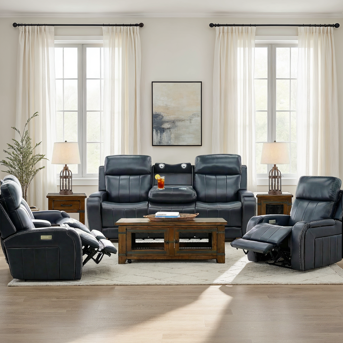 Hampton Leather Home Theater Console Loveseat