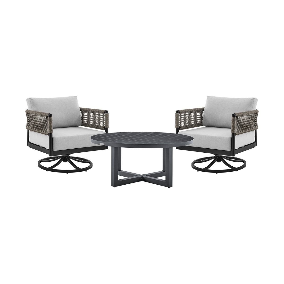 Felicia and Argiope 3 Piece Patio Outdoor Swivel Seating Set in Black Aluminum