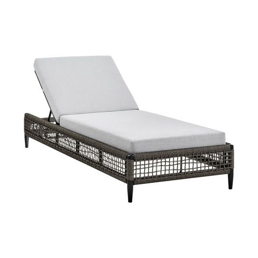 Felicia Outdoor Patio Adjustable Chaise Lounge Chair in Aluminum with Gray Rope and Cushions - alternate view