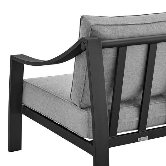Mongo 4 Piece Outdoor Patio Furniture Set in Black Aluminum with Gray Cushions - alternate view