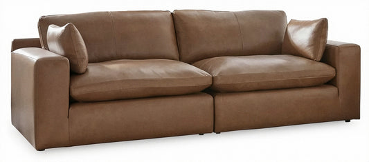 Ashley Emilia 2-Piece Leather Modular Loveseat Brown
