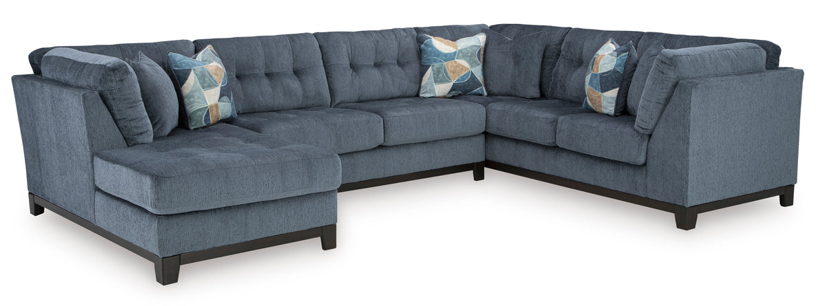 Ashley Maxon Place 3-Piece Sectional with Chaise Navy Left-Facing