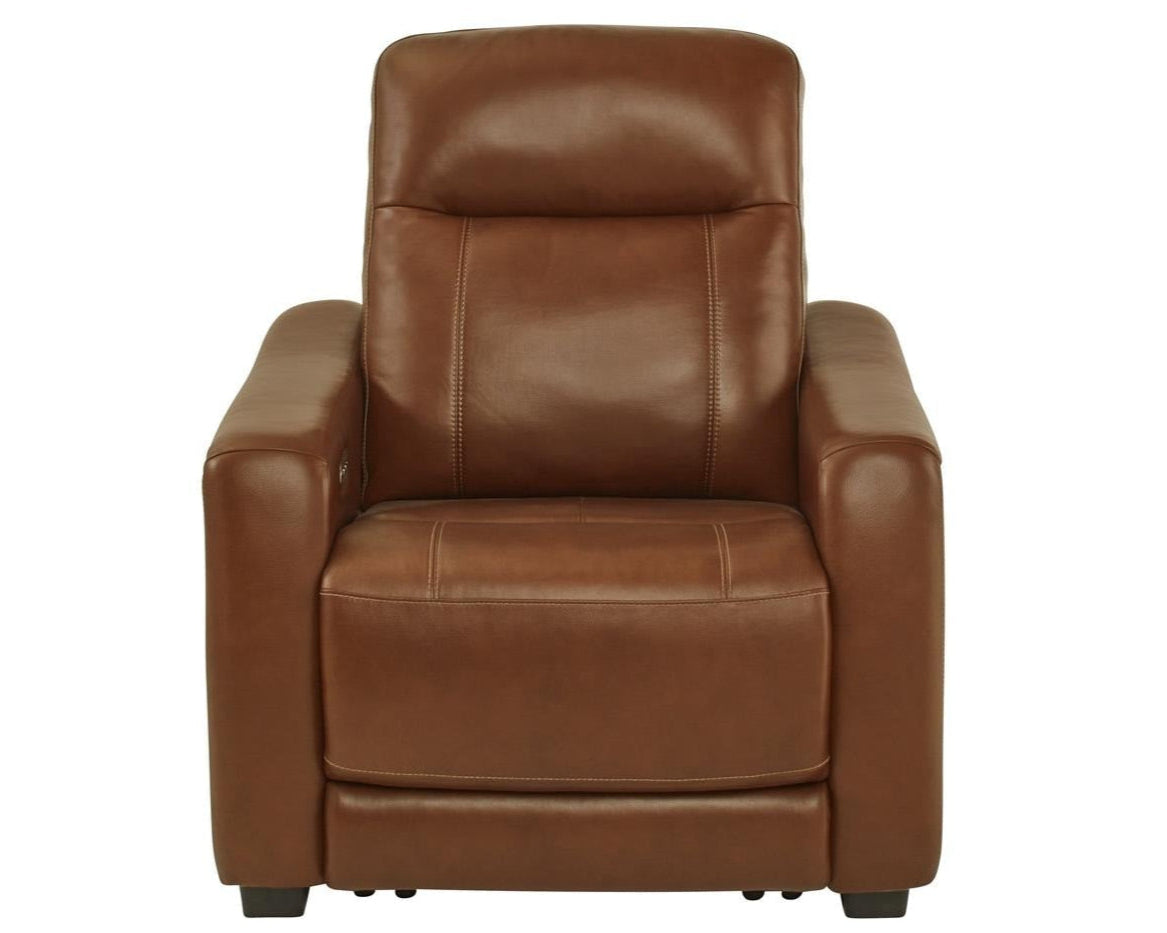 Newport Leather Power Recliner Brown