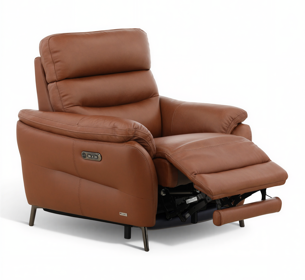 Brown leather recliner chair on a white background