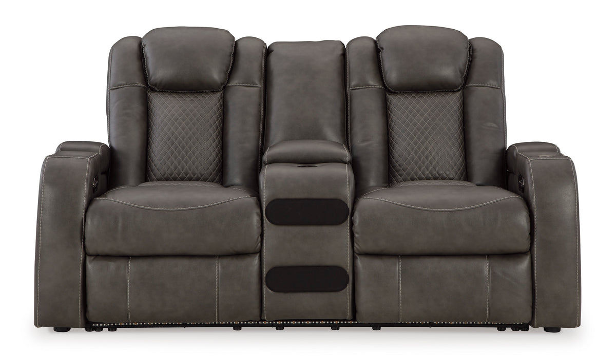 Fyne-Dyme Dual Power Reclining Loveseat with Console Shadow