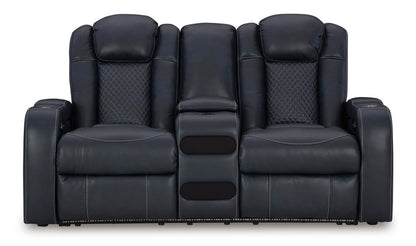 Fyne-Dyme Dual Power Reclining Loveseat with Console Sapphire