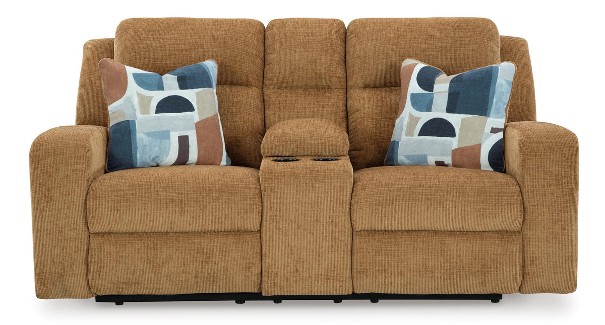 Kanlow Reclining Console Loveseat Honey