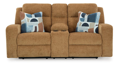 Kanlow Reclining Console Loveseat Honey