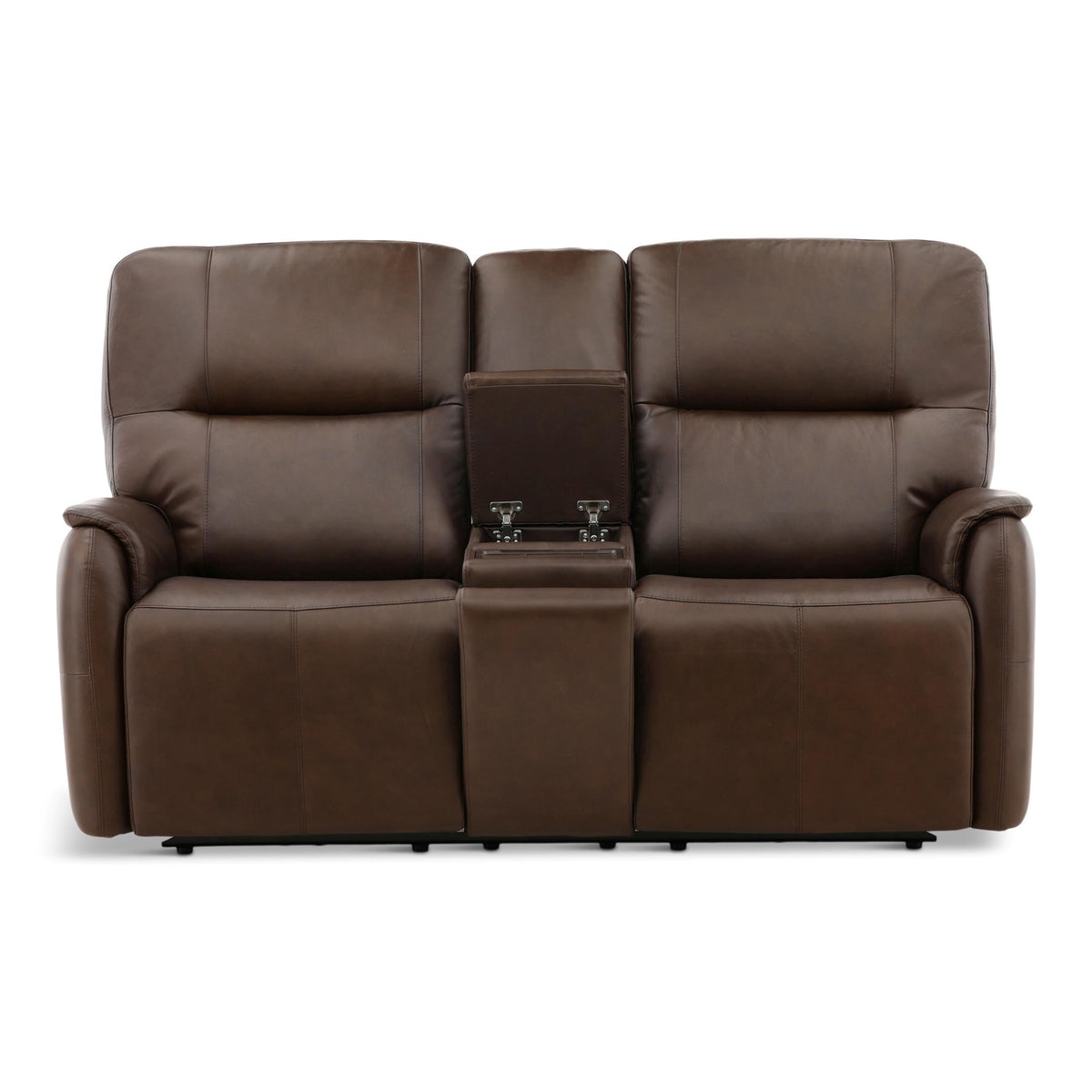 Flexsteel Walker Leather Power Reclining Console Loveseat Cacao