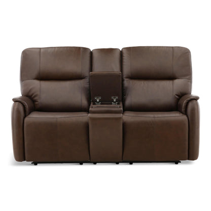 Flexsteel Walker Leather Power Reclining Console Loveseat Cacao