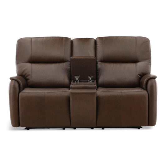 Flexsteel Walker Leather Power Reclining Console Loveseat Cacao - alternate view