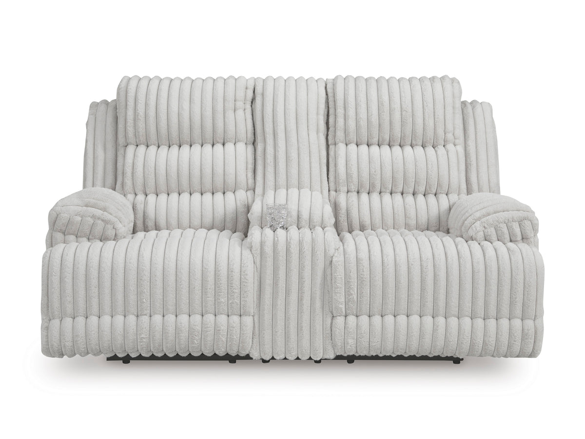 Technique Double Reclining Power Loveseat with Console Alloy