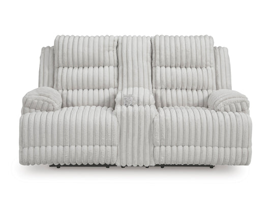 Technique Double Reclining Power Loveseat with Console Alloy