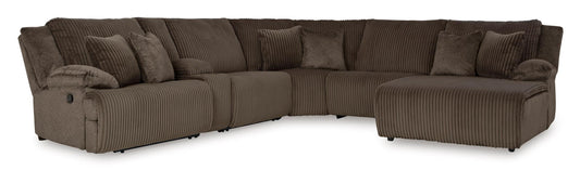 Top Tier Right-Facing 6-Piece Reclining Console Sectional with Chaise Chocolate