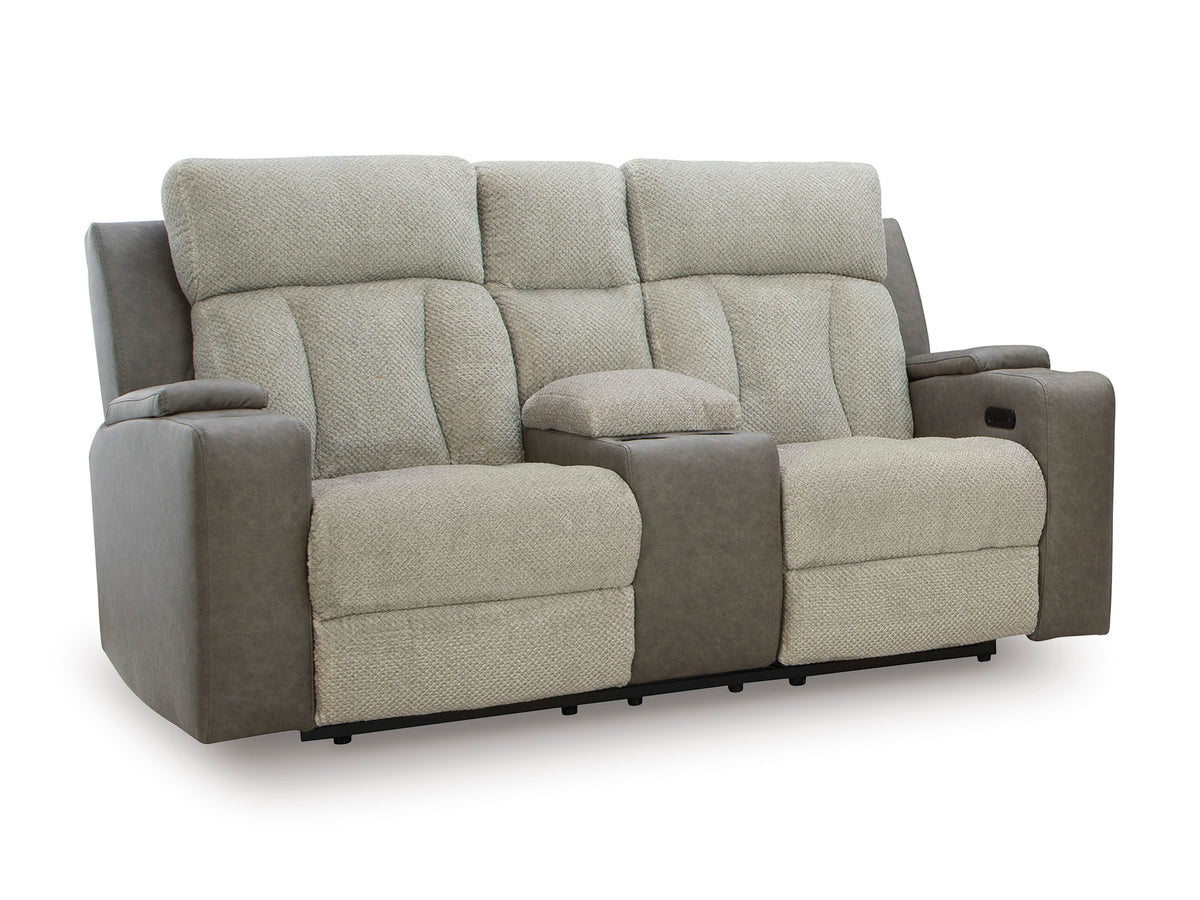 Stately Check Power Reclining Console Loveseat