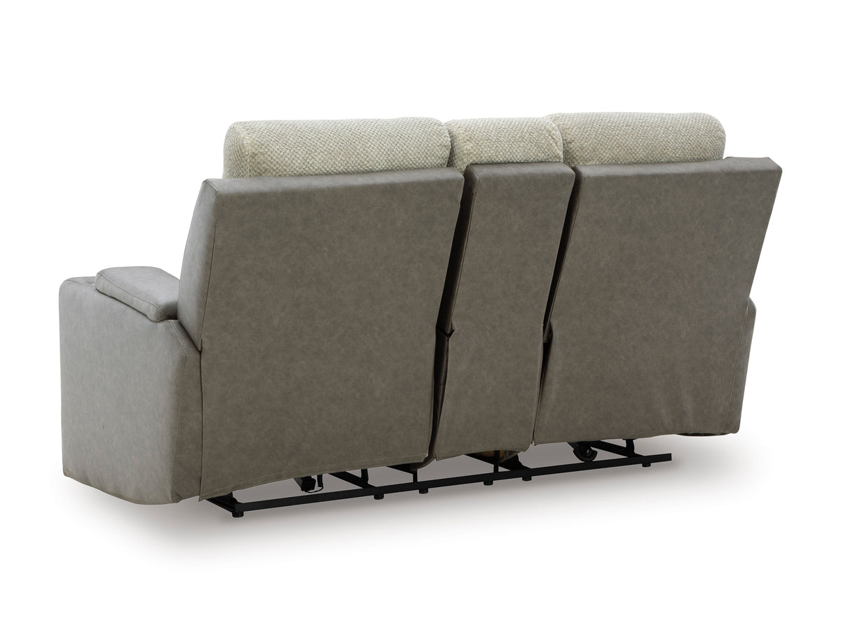 Stately Check Power Reclining Console Loveseat