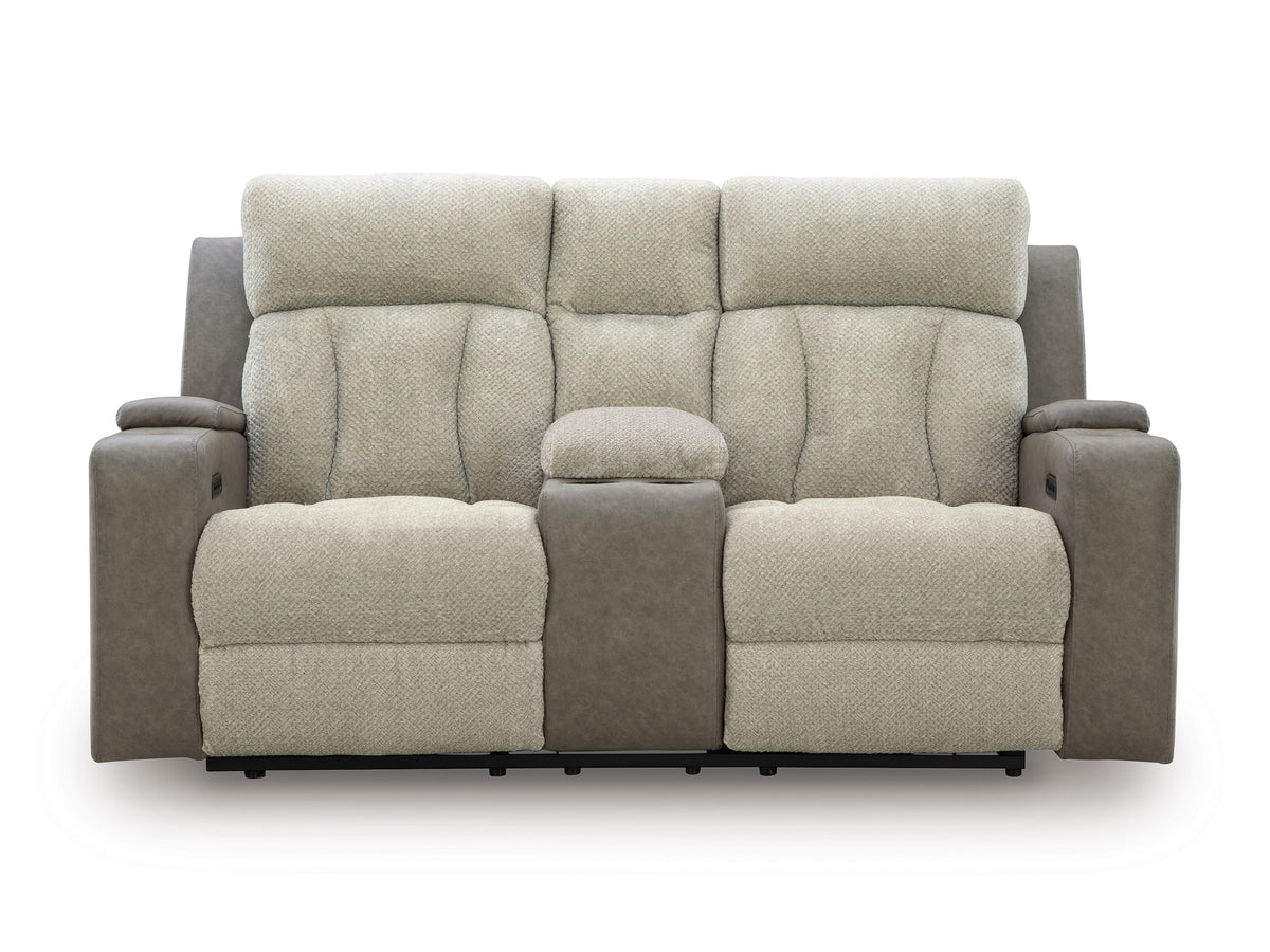 Stately Check Power Reclining Console Loveseat