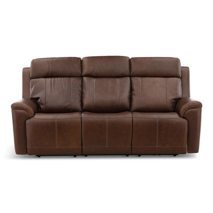 Flexsteel Adrian Leather Power Sofa with Drop Down Table Burnt Umber