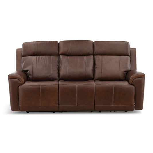 Flexsteel Adrian Leather Power Sofa with Drop Down Table Burnt Umber