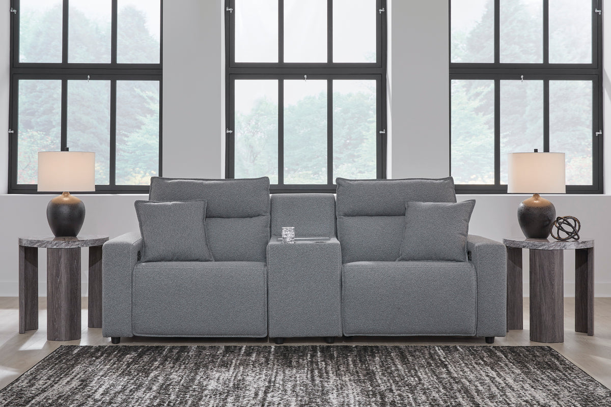 Ashley ModMax II 3-Piece Next-Gen Nuvella™ Performance Fabric Dual Power Reclining Modular Loveseat with Console