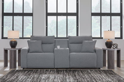 Ashley ModMax II 3-Piece Next-Gen Nuvella™ Performance Fabric Dual Power Reclining Modular Loveseat with Console