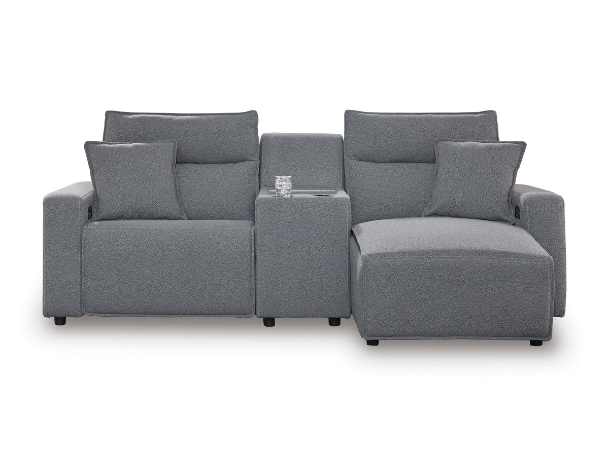 Ashley ModMax II 3-Piece Next-Gen Nuvella™ Performance Fabric Dual Power Reclining Modular Sectional with Chaise and Console Right-Facing