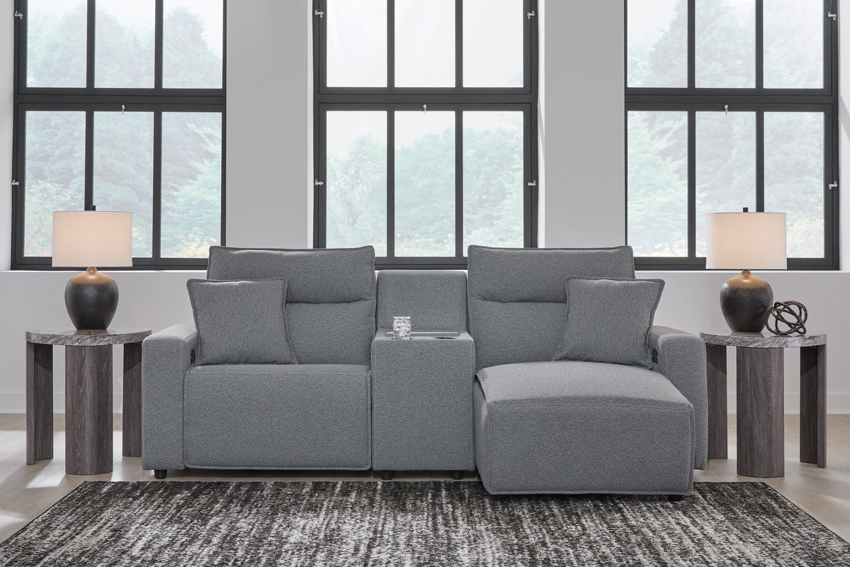 Ashley ModMax II 3-Piece Next-Gen Nuvella™ Performance Fabric Dual Power Reclining Modular Sectional with Chaise and Console
