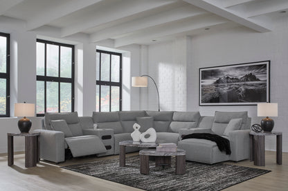 Ashley ModMax II 7-Piece Next-Gen Nuvella™ Performance Fabric Dual Power Reclining Modular Sectional with Chaise and Audio Consoles