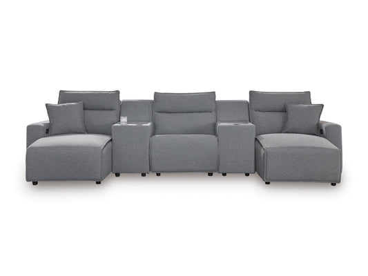 Ashley ModMax II 5-Piece Next-Gen Nuvella™ Performance Fabric Dual Power Reclining Modular Sectional with Double Chaise and Consoles