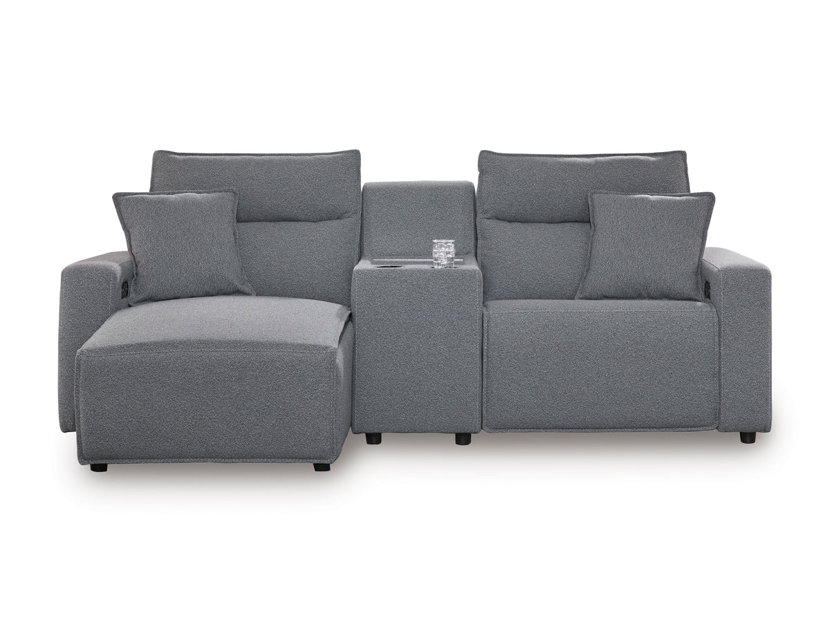 Ashley ModMax II 3-Piece Next-Gen Nuvella™ Performance Fabric Dual Power Reclining Modular Sectional with Chaise and Console Left-Facing