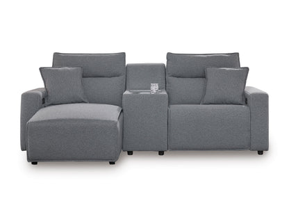 Ashley ModMax II 3-Piece Next-Gen Nuvella™ Performance Fabric Dual Power Reclining Modular Sectional with Chaise and Console Left-Facing