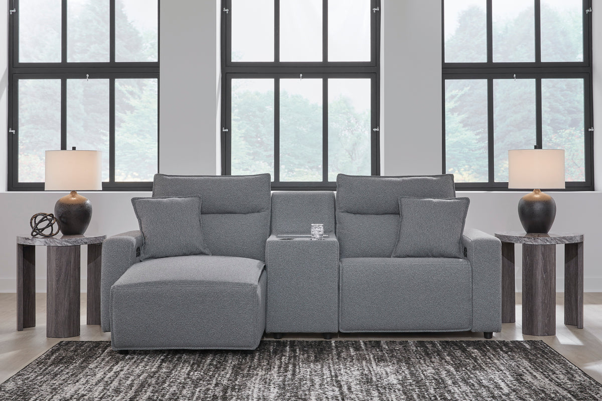 Ashley ModMax II 3-Piece Next-Gen Nuvella™ Performance Fabric Dual Power Reclining Modular Sectional with Chaise and Console