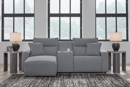 Ashley ModMax II 3-Piece Next-Gen Nuvella™ Performance Fabric Dual Power Reclining Modular Sectional with Chaise and Console