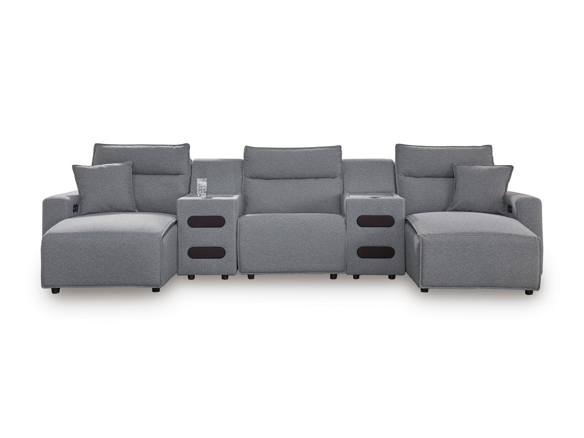 Ashley ModMax II 5-Piece Next-Gen Nuvella™ Performance Fabric Dual Power Reclining Modular Sectional with Double Chaise and Audio Consoles